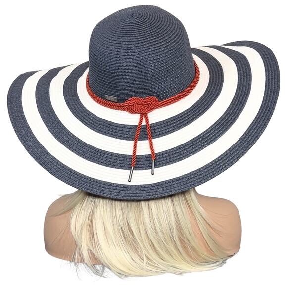 Striped Black and White Sun Hat with Red Accent - Picture 11 of 14
